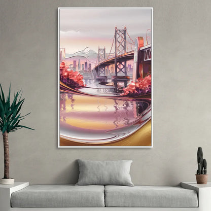 Portland Oregon Bridges Living Room - White Canvas Wall Art