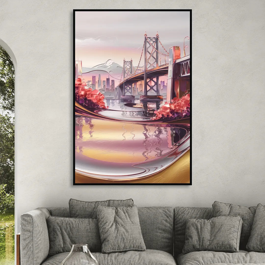 Portland Oregon Bridges Sitting Room - Black Canvas Wall Art