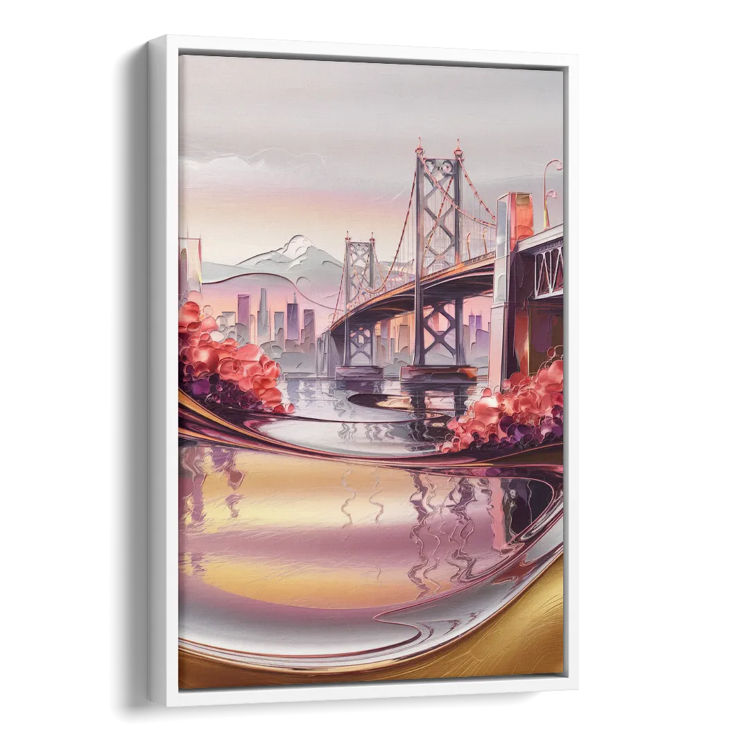 Portland Oregon Bridges Side - White Canvas Wall Art
