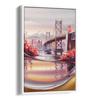 Portland Oregon Bridges Side - White Canvas Wall Art
