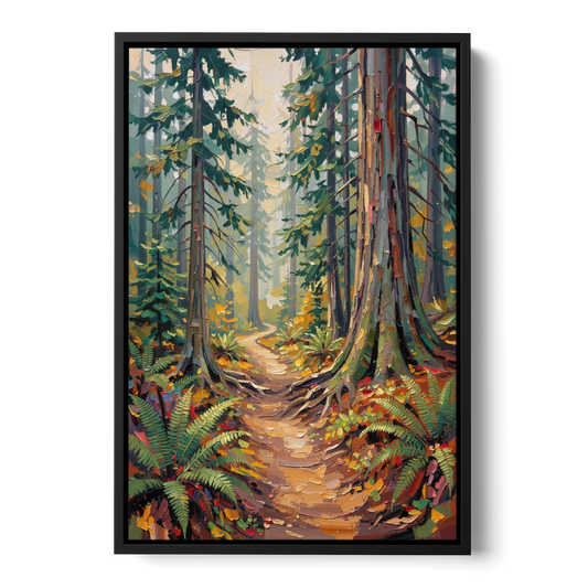 Portland Oregon Forests - Black Framed Canvas Wall Art - Front
