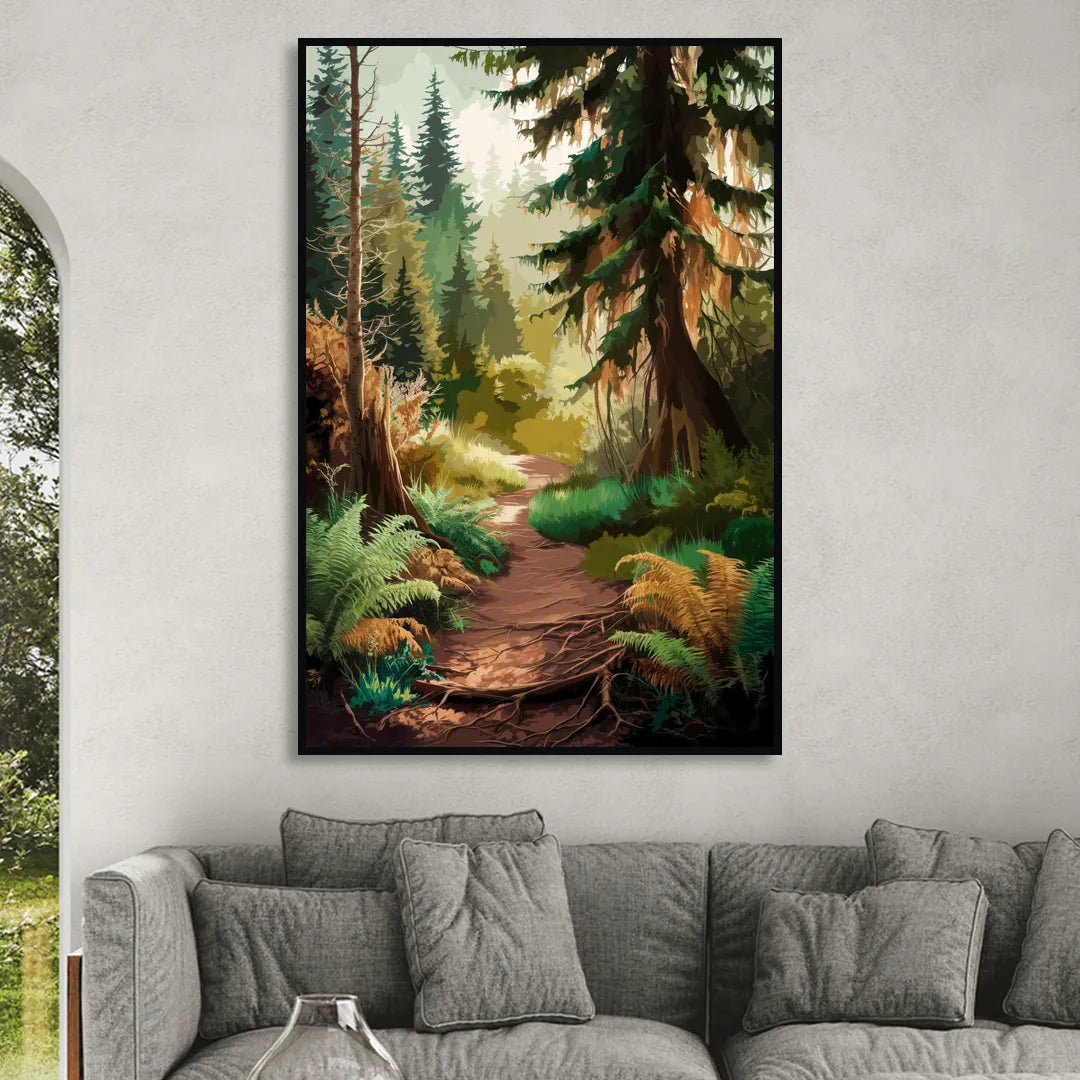 Portland Oregon Forests Living Room - Black Canvas Wall Art
