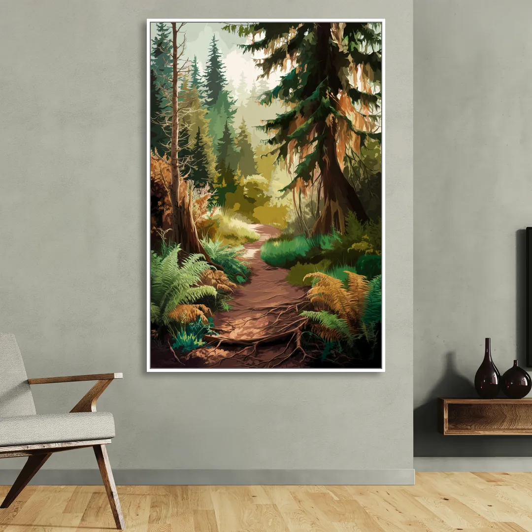 Portland Oregon Forests Sitting Room - White Canvas Wall Art