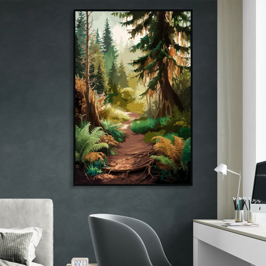 Portland Oregon Forests Sitting Room - Black Canvas Wall Art