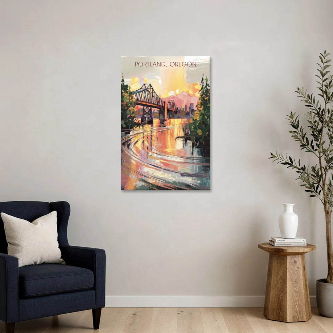 Portland Oregon Riverfront - Canvas Wall Art - Sofa - 24x36
