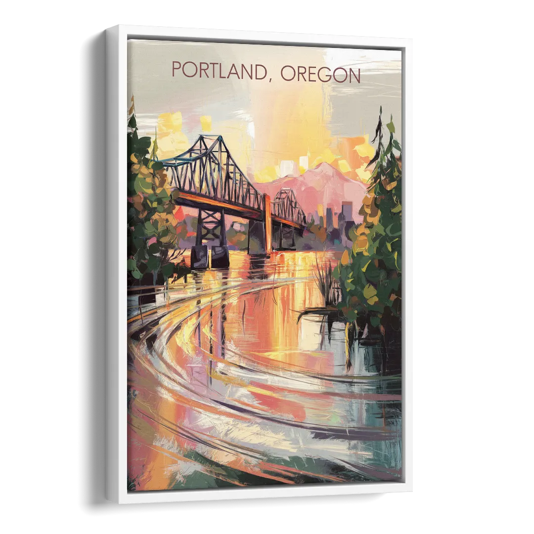 Portland Oregon Riverfront Side - White Canvas Wall Art