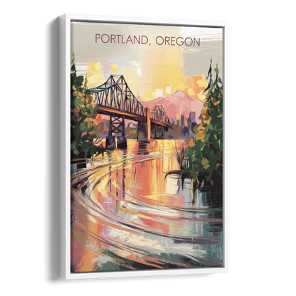 Portland Oregon Riverfront Side - White Canvas Wall Art