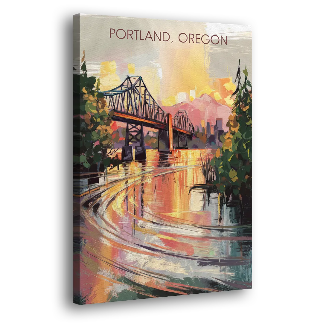 Portland Oregon Riverfront Side - Canvas Wall Art