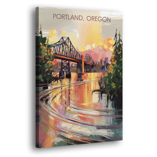 Portland Oregon Riverfront Side - Canvas Wall Art