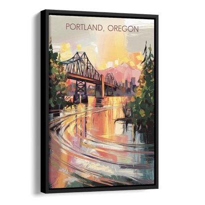 Portland Oregon Riverfront Side - Black Canvas Wall Art