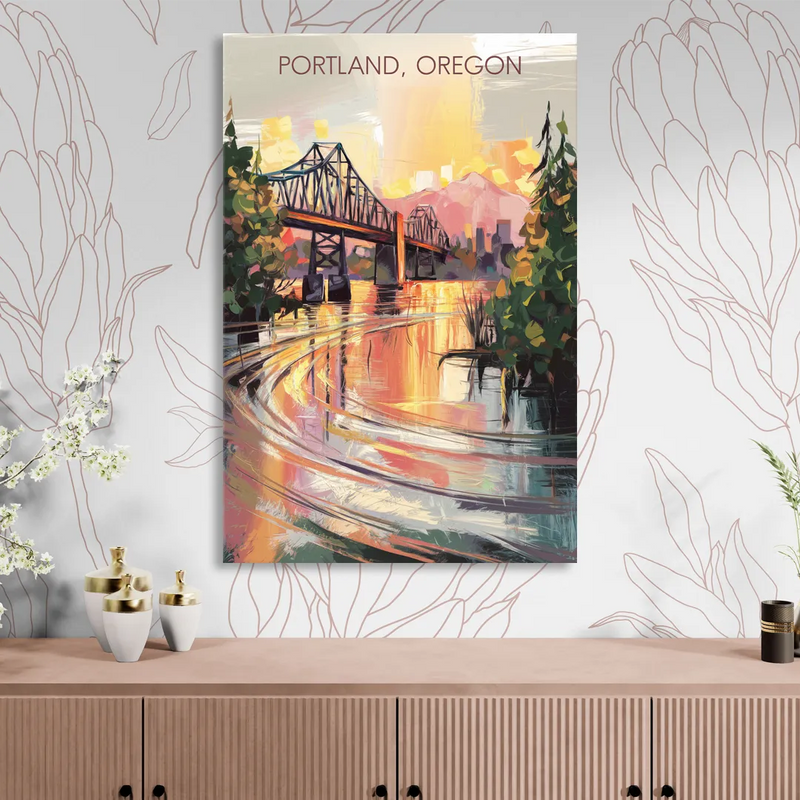 Portland Oregon Riverfront Living Room - Canvas Wall Art