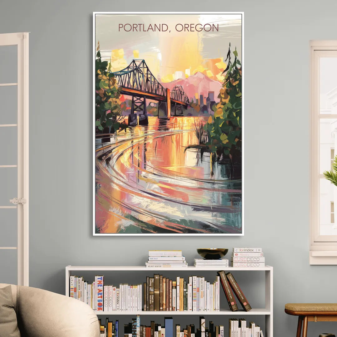 Portland Oregon Riverfront Sitting Room - White Canvas Wall Art