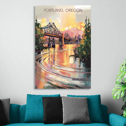 Portland Oregon Riverfront Sitting Room - Canvas Wall Art