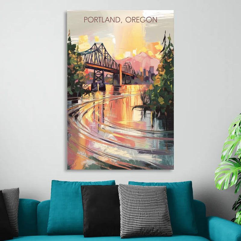 Portland Oregon Riverfront Sitting Room - Canvas Wall Art