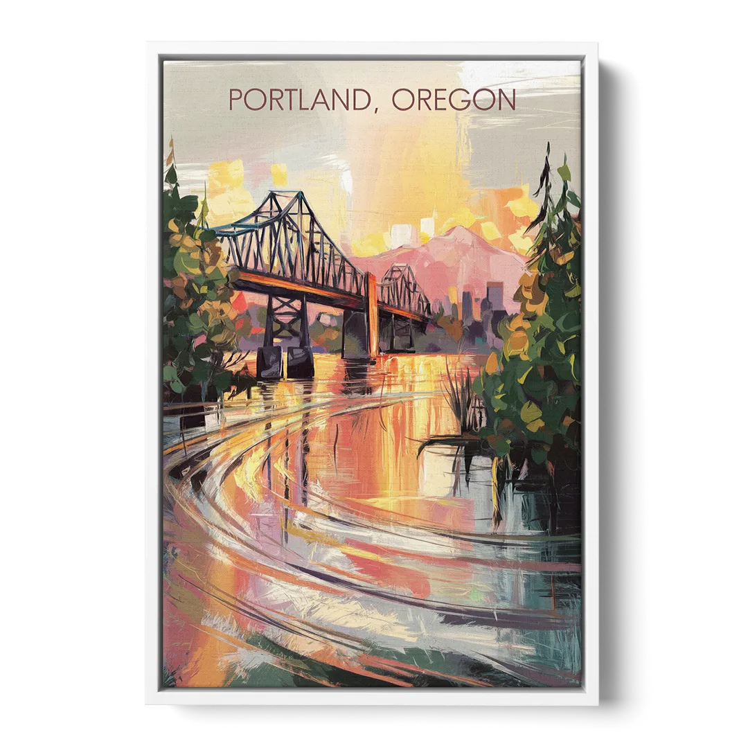 Portland Oregon Riverfront Front - White Canvas Wall Art