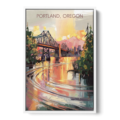 Portland Oregon Riverfront Front - White Canvas Wall Art