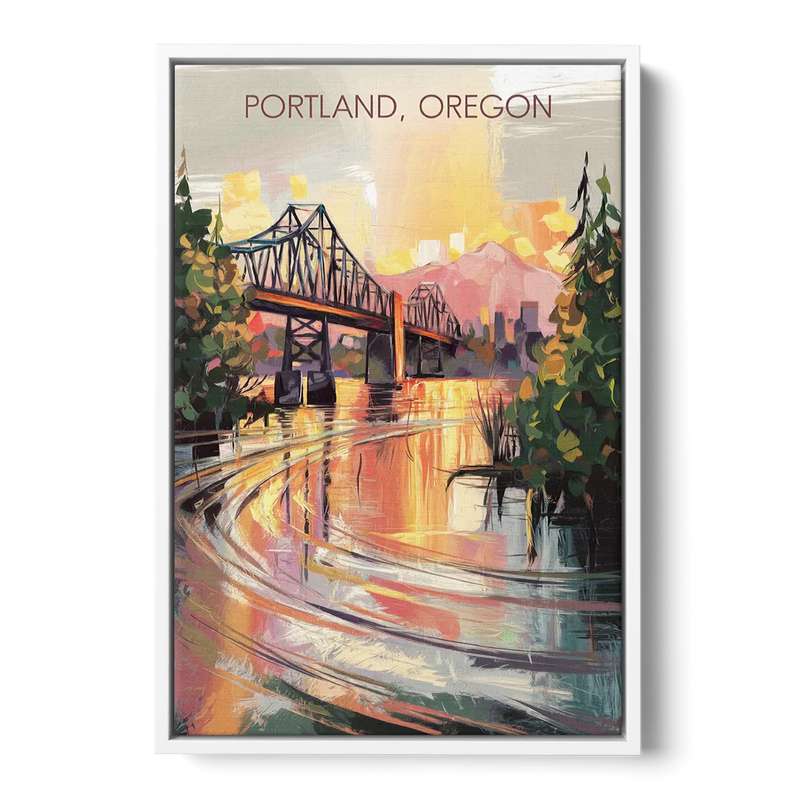 Portland Oregon Riverfront Front - White Canvas Wall Art