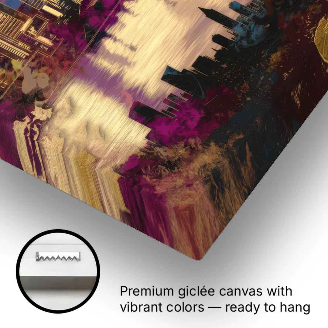 Portland Skyline Sunset - Canvas Wall Art - Gallery Wrap Corner