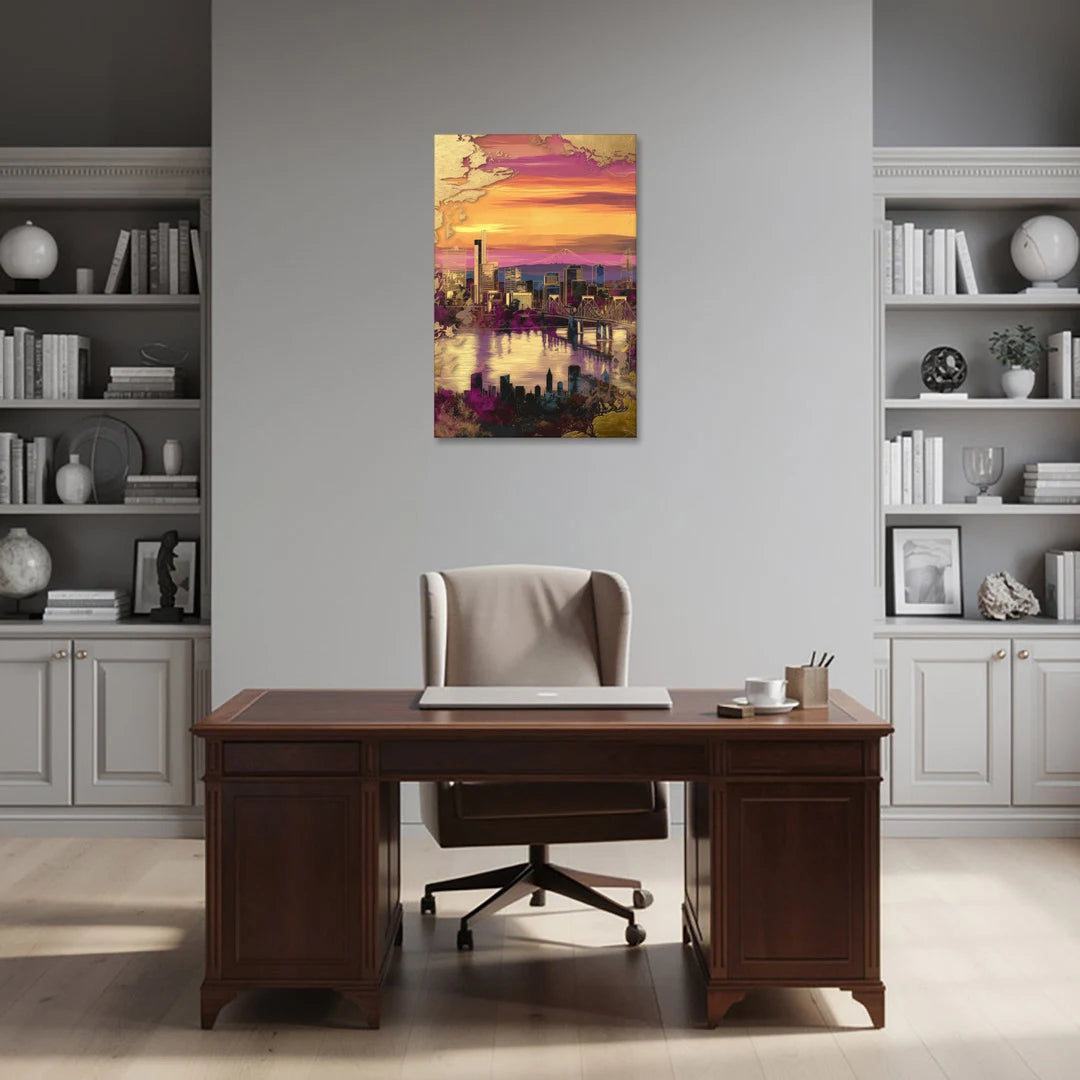 Portland Skyline Sunset - Canvas Wall Art - Office - 24x36