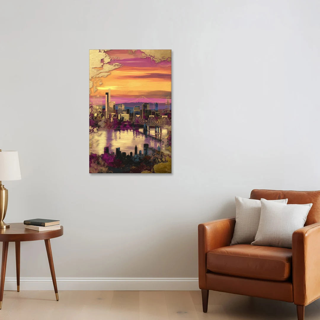 Portland Skyline Sunset - Canvas Wall Art - Sofa - 24x36