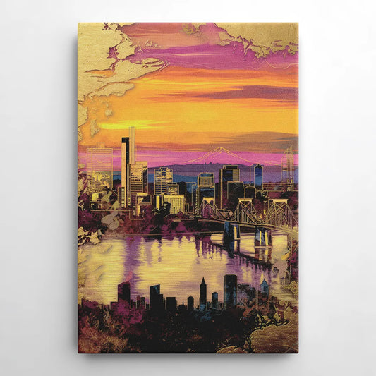 Portland Skyline Sunset - Canvas Wall Art