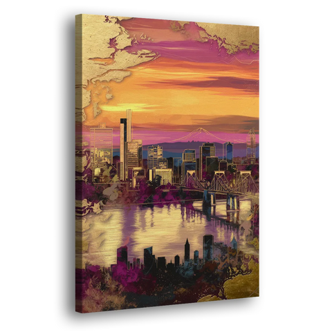 Portland Skyline Sunset - Canvas Wall Art