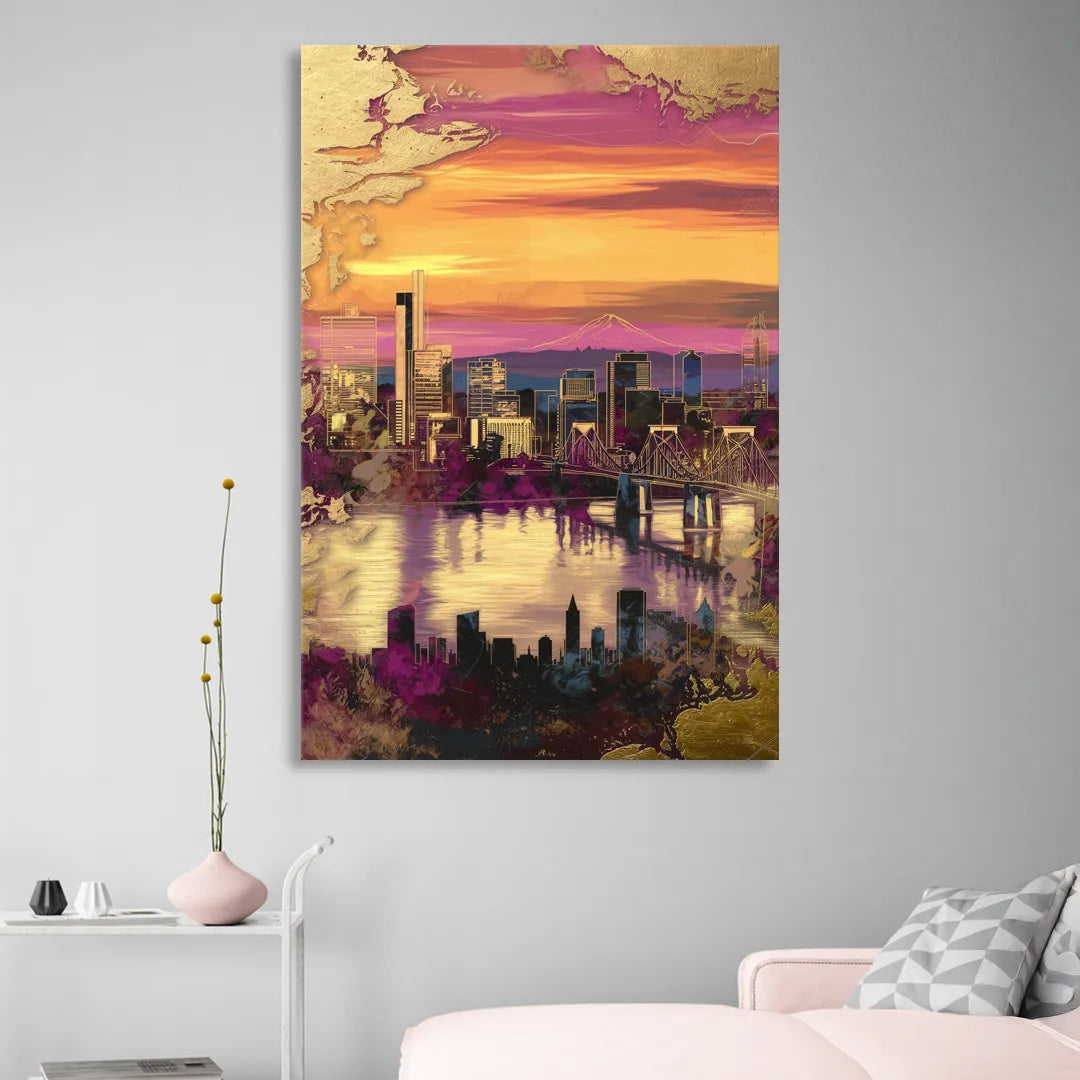 Portland Skyline Sunset Sitting Room - Canvas Wall Art