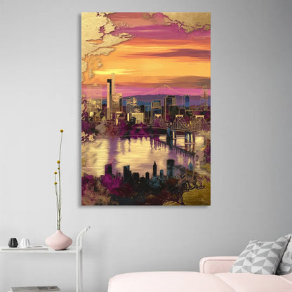 Portland Skyline Sunset Sitting Room - Canvas Wall Art