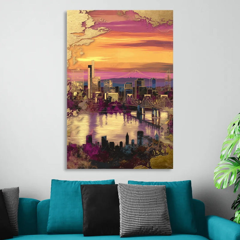 Portland Skyline Sunset Living Room - Canvas Wall Art