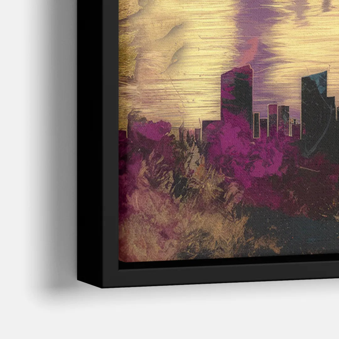 Portland Skyline Sunset - Close-Up Black Frame Canvas