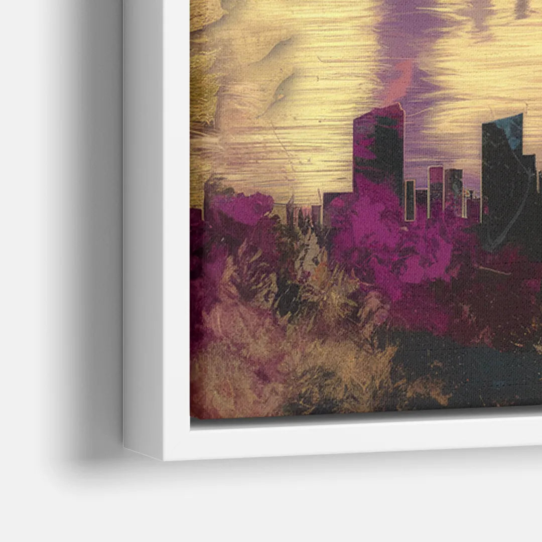 Portland Skyline Sunset - Close-Up White Frame Canvas