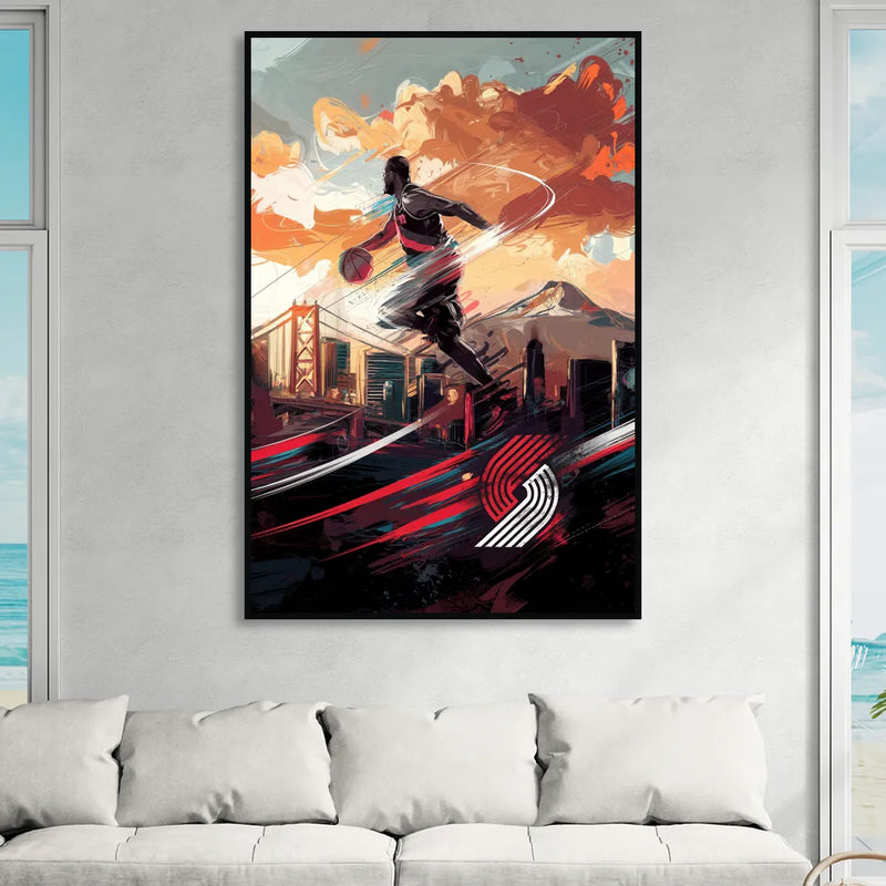 Portland Trail Blazers Fans Living Room - Black Canvas Wall Art