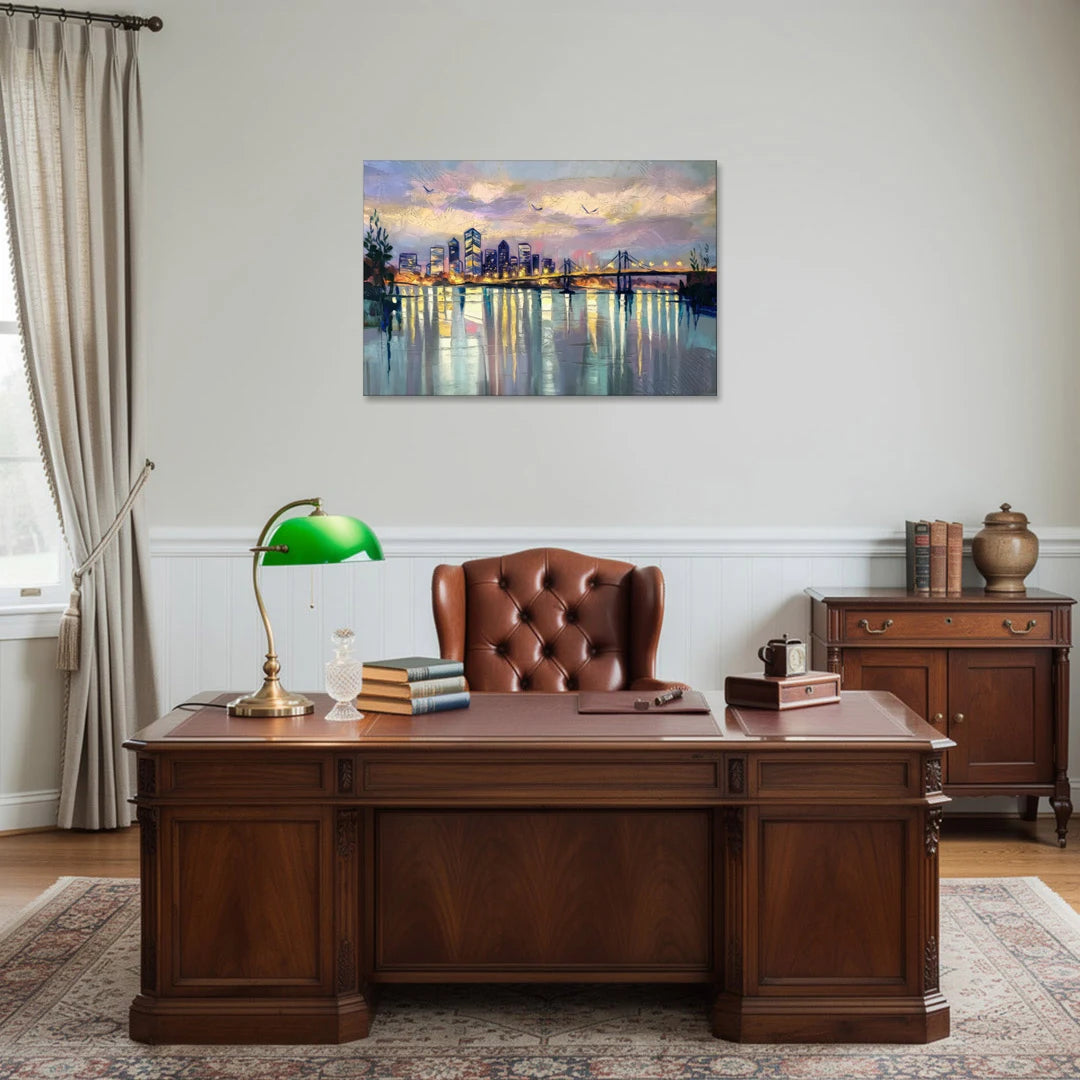 Portland Waterfront Reflection - Canvas Wall Art - Office - 36x24
