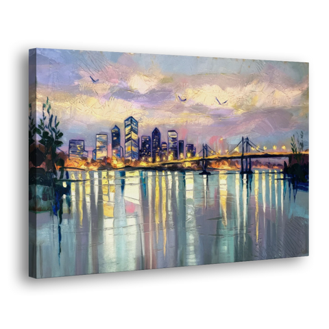 Portland Waterfront Reflection - Canvas Wall Art - Side