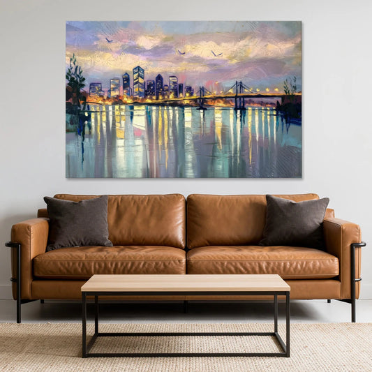 Portland Waterfront Reflection - Canvas Wall Art - Sofa - 60x40