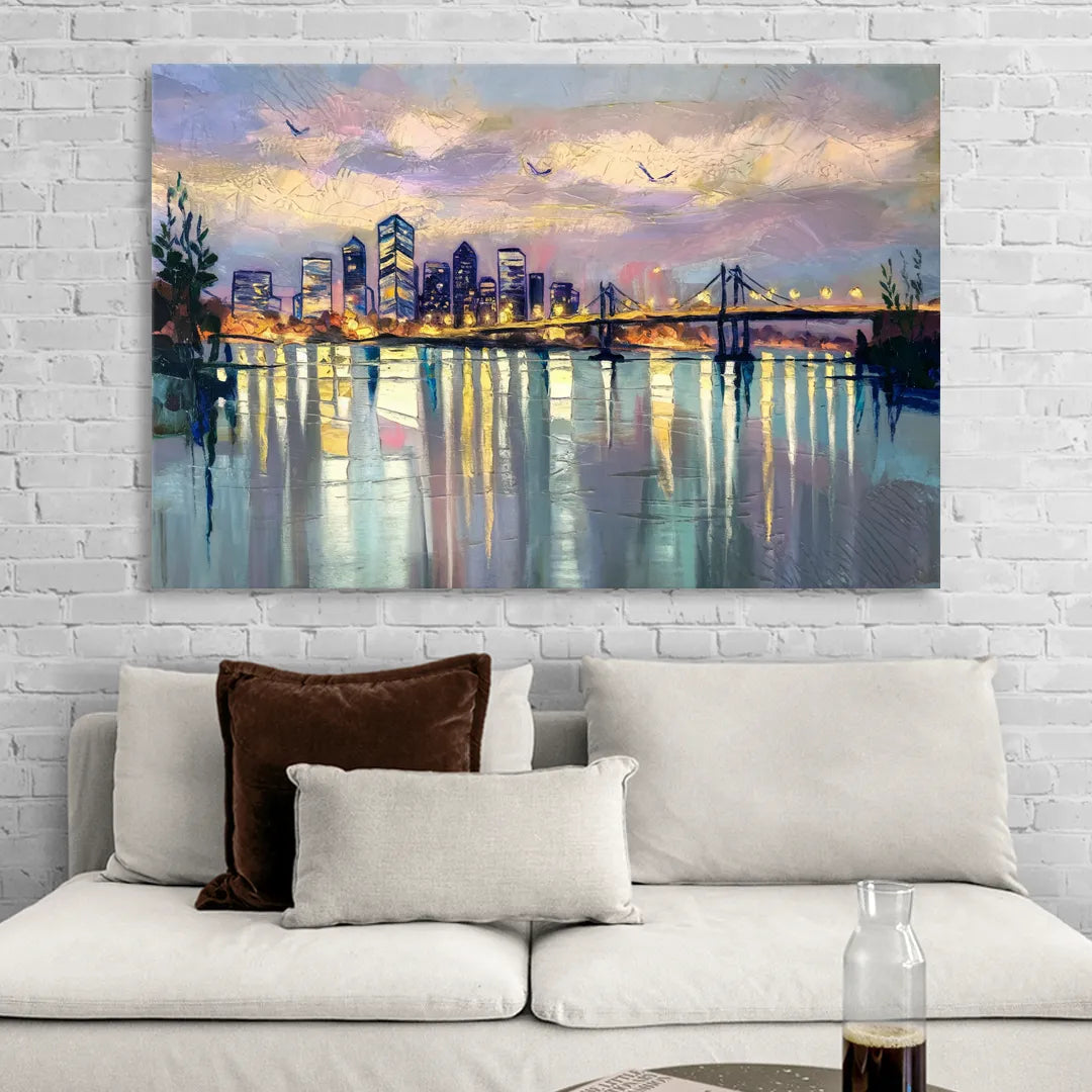 Portland Waterfront Reflection Living Room - Canvas Wall Art