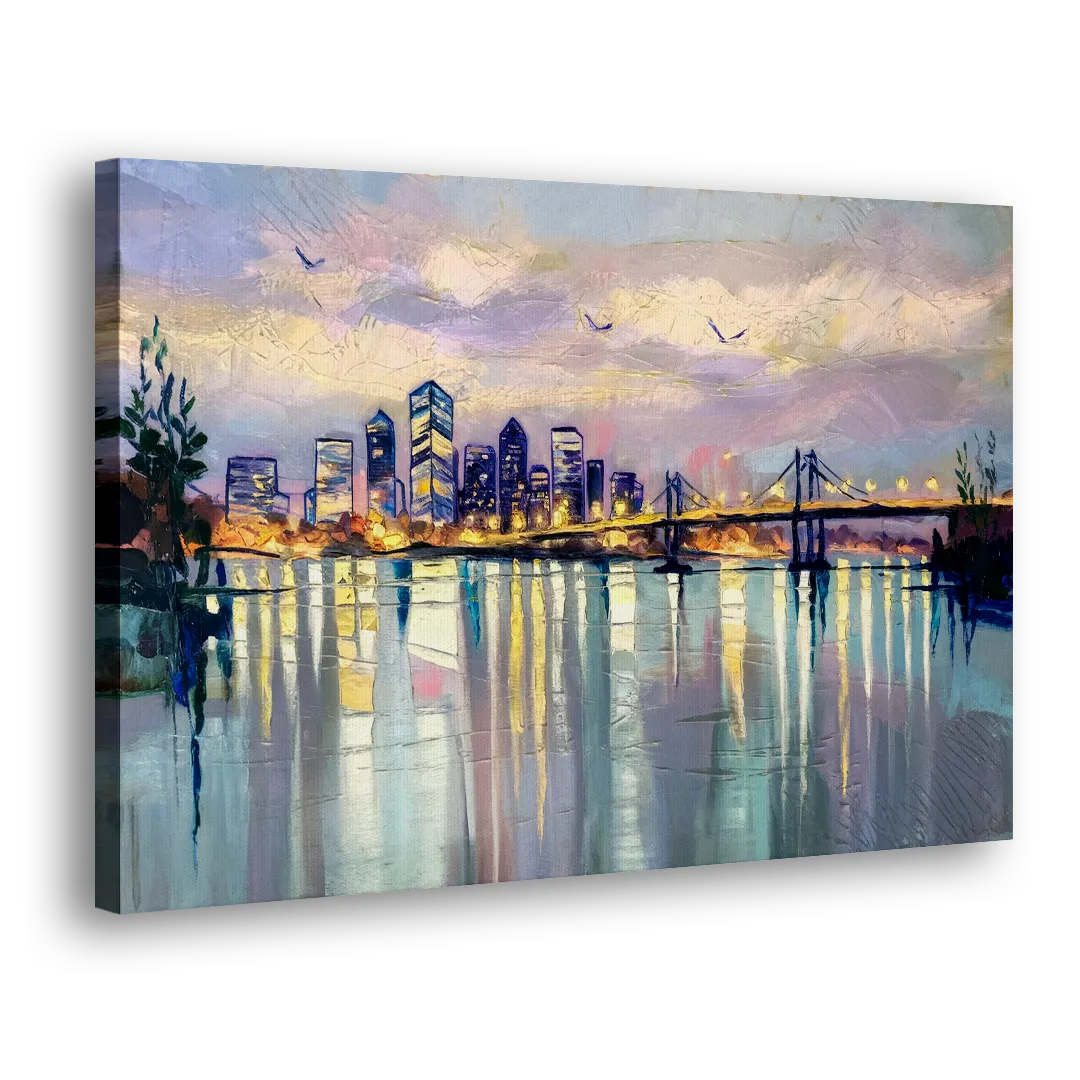 Portland Waterfront Reflection Side - Canvas Wall Art