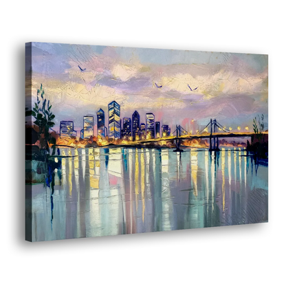 Portland Waterfront Reflection Side - Canvas Wall Art