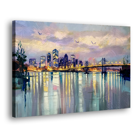 Portland Waterfront Reflection - Canvas Wall Art