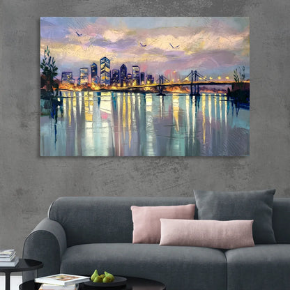 Portland Waterfront Reflection Sitting Room - Canvas Wall Art