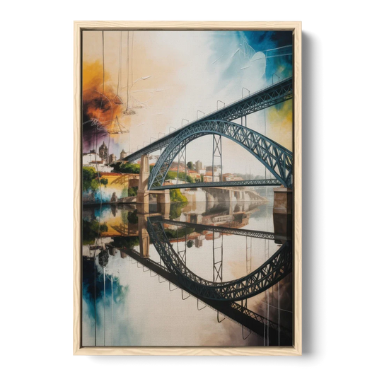 Porto Bridge Panorama - Oak Framed Canvas Wall Art - Front