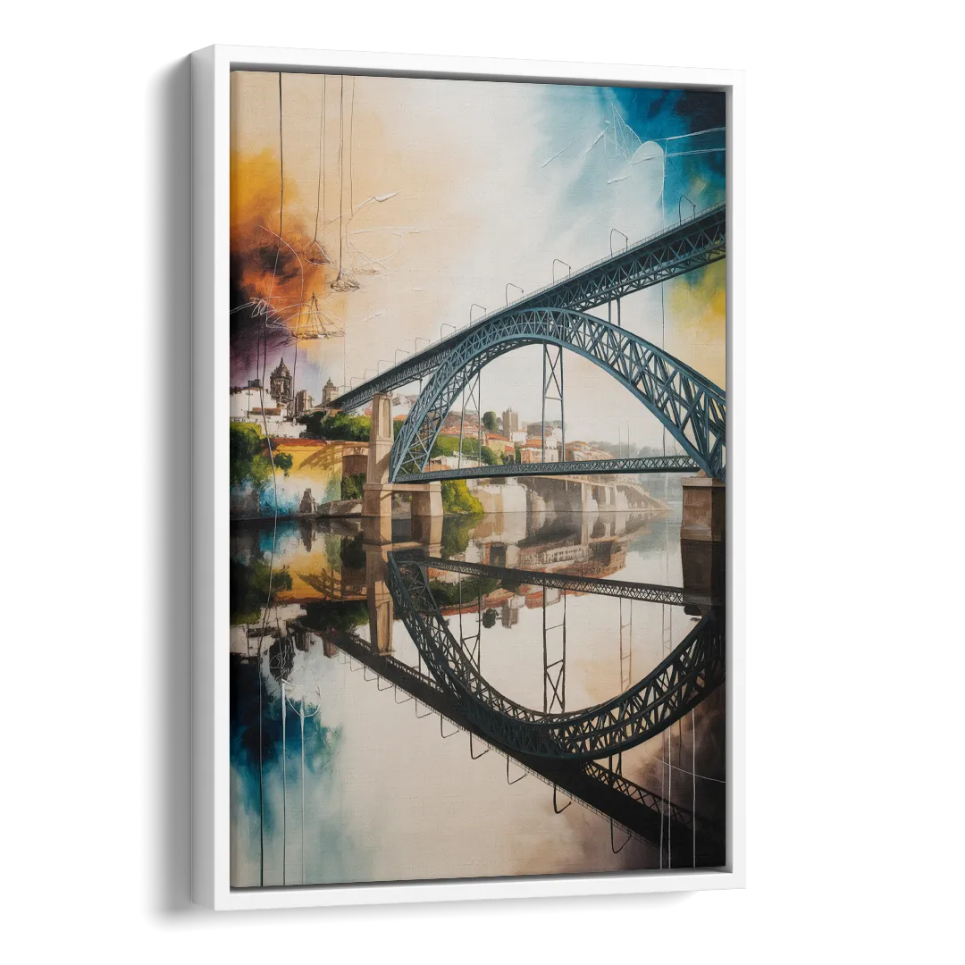 Porto Bridge Panorama Side - White Canvas Wall Art