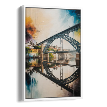 Porto Bridge Panorama Side - White Canvas Wall Art