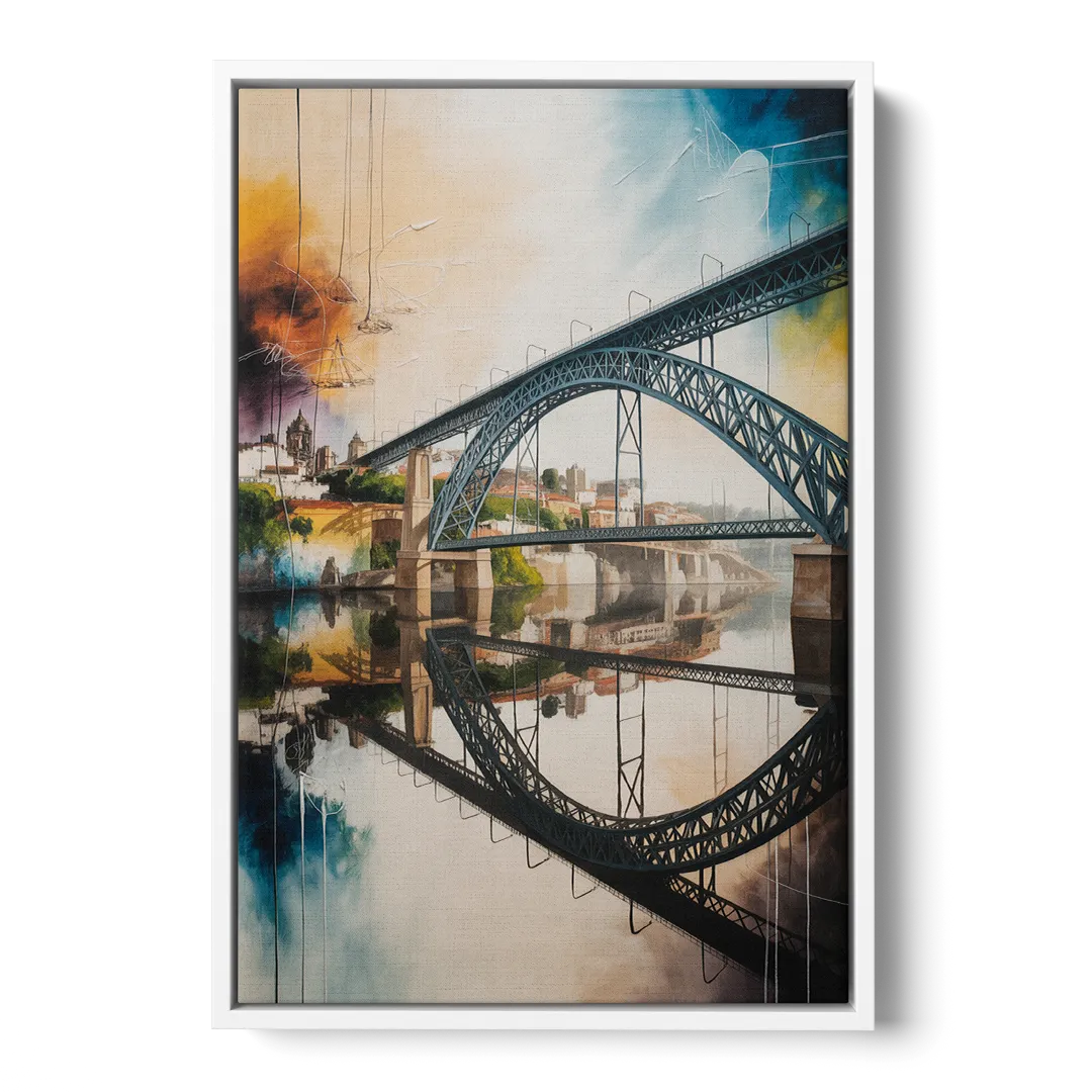 Porto Bridge Panorama Front - White Canvas Wall Art