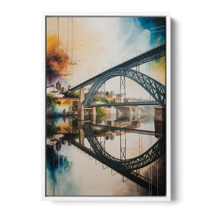Porto Bridge Panorama Front - White Canvas Wall Art