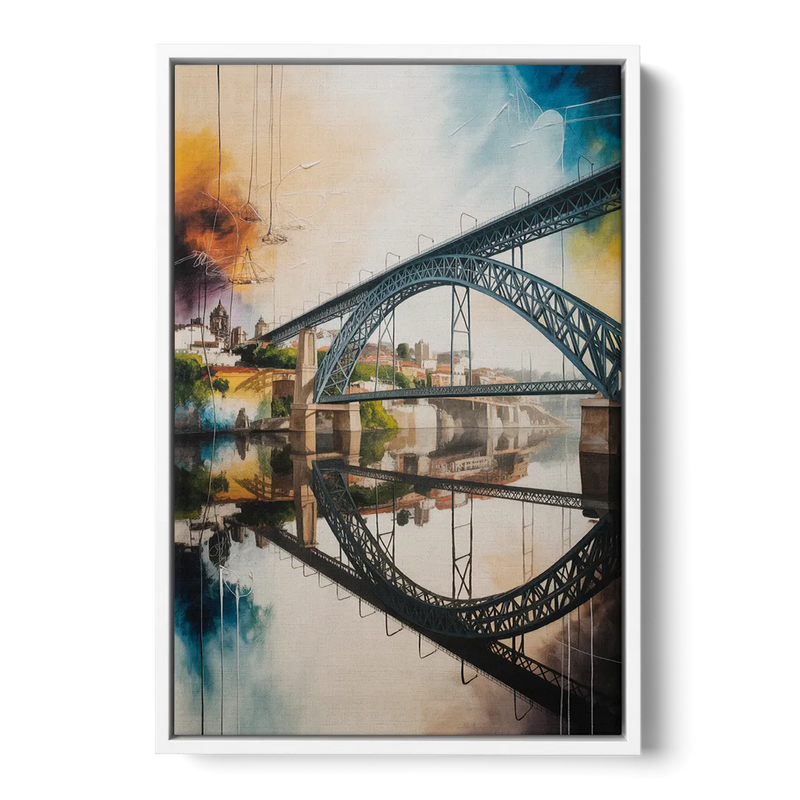 Porto Bridge Panorama Front - White Canvas Wall Art
