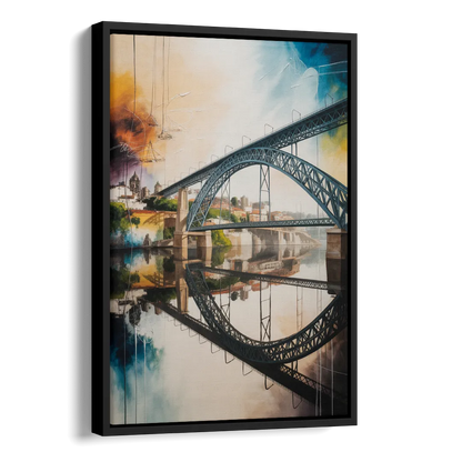 Porto Bridge Panorama Side - Black Canvas Wall Art