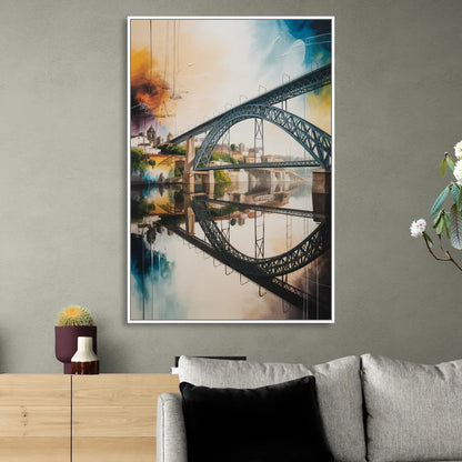 Porto Bridge Panorama Living Room - White Canvas Wall Art