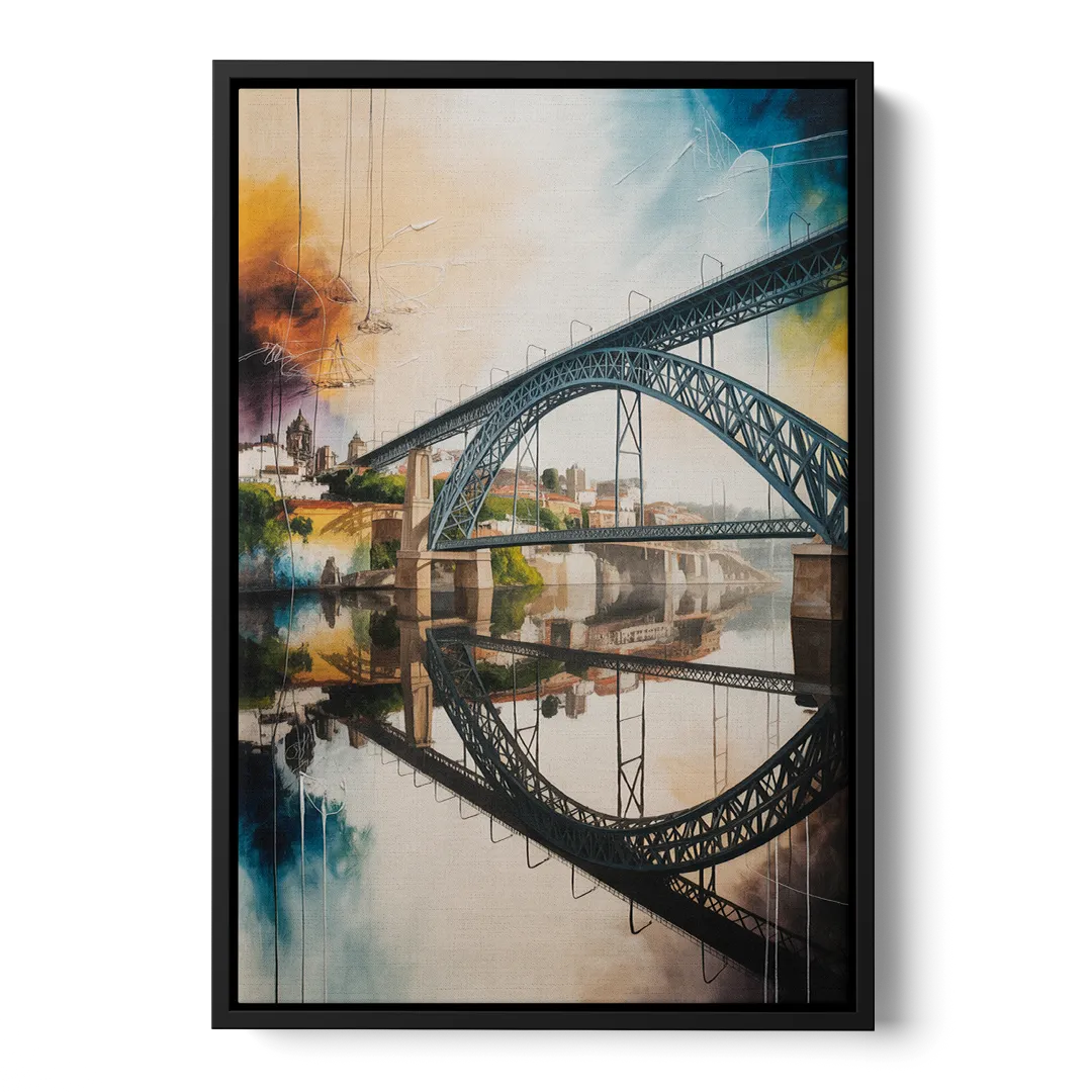 Porto Bridge Panorama Front - Black Canvas Wall Art
