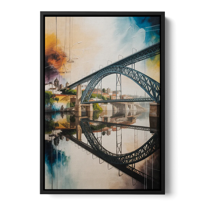 Porto Bridge Panorama Front - Black Canvas Wall Art